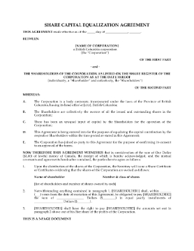 Show details for British Columbia Share Capital Equalization Agreement Picture of British Columbia Share Capital Equalization Agreement