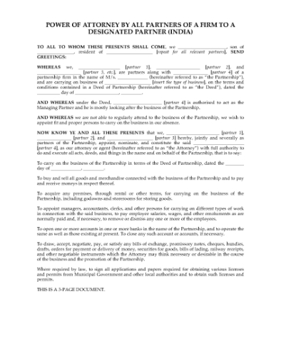 Picture of India General Power of Attorney by Partners