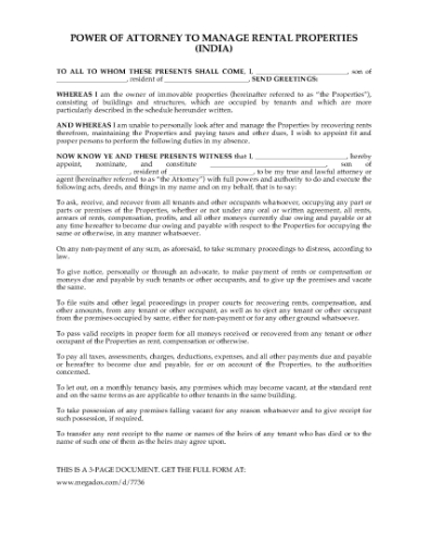 Picture of Power of Attorney to Manage Rental Properties | India