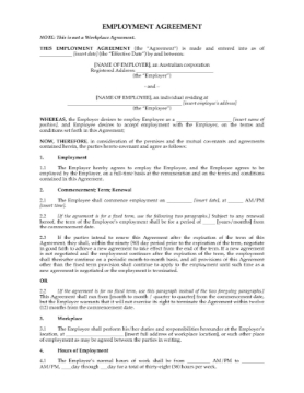 Australia Employment Agreement Australia Employment Agreement template