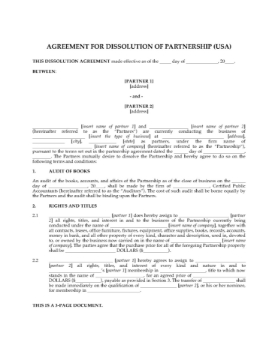 USA Partnership Dissolution Agreement USA Partnership Dissolution Agreement