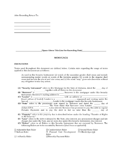 Alabama Mortgage Loan Form