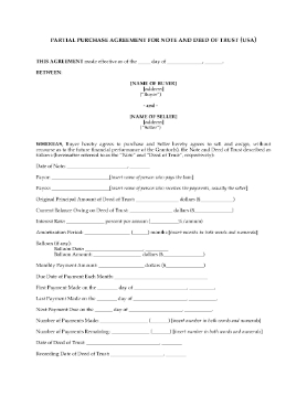 Show details for Partial Purchase Agreement for Note and Deed of Trust | USA Picture of Partial Purchase Agreement for Note and Deed of Trust | USA