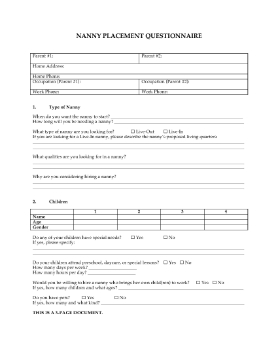 Show details for Nanny Placement Questionnaire Picture of Nanny Placement Questionnaire