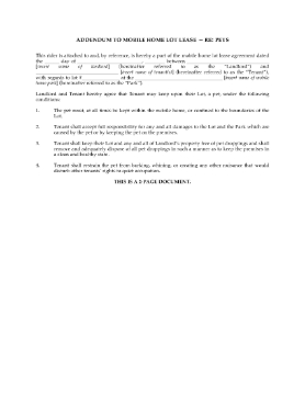 Show details for Pet Addendum for Mobile Home Lot Lease Picture of Pet Addendum for Mobile Home Lot Lease