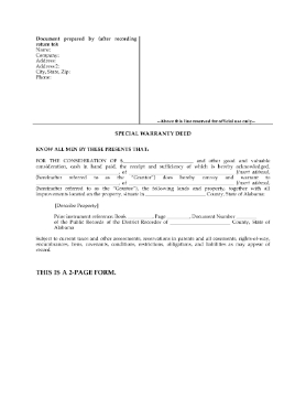 Show details for Alabama Special Warranty Deed Picture of Alabama Special Warranty Deed