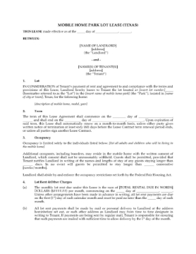 Texas Mobile Home Park Lot Lease Texas Mobile Home Park Lot Lease