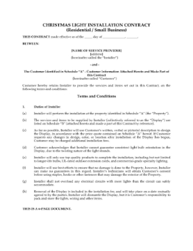 Christmas Light Display Contract - Residential and Small Business Christmas Light Display Contract - Residential and Small Business