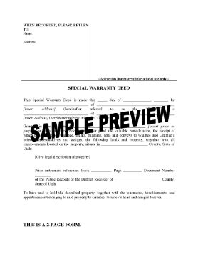 Show details for Utah Special Warranty Deed Picture of Utah Special Warranty Deed