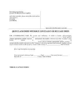 Show details for Maine Quitclaim Deed Without Covenant or Release Deed Picture of Maine Quitclaim Deed Without Covenant or Release Deed