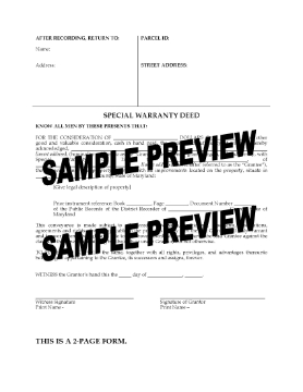 Show details for Maryland Special Warranty Deed Picture of Maryland Special Warranty Deed