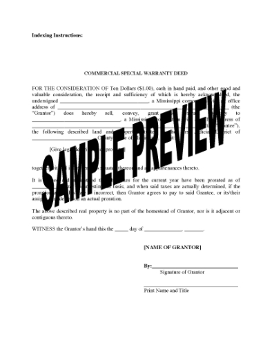 Picture of Mississippi Special Warranty Deed