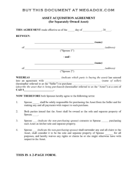Canada Asset Acquisition Agreement for separately owned asset Canada Asset Acquisition Agreement for separately owned asset