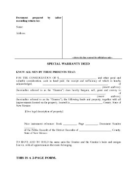 Show details for New Mexico Special Warranty Deed Picture of New Mexico Special Warranty Deed