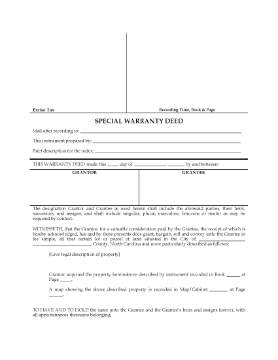 Show details for North Carolina Special Warranty Deed Picture of North Carolina Special Warranty Deed