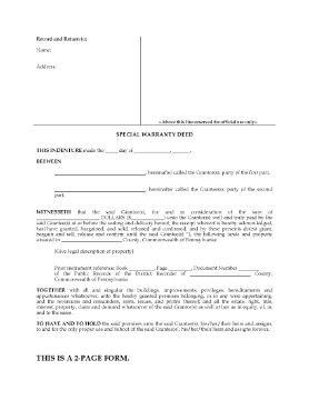 Show details for Pennsylvania Special Warranty Deed Picture of Pennsylvania Special Warranty Deed