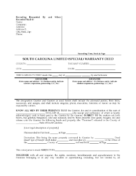 Show details for South Carolina Limited (Special) Warranty Deed Picture of South Carolina Limited (Special) Warranty Deed