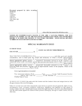 Show details for Texas Special Warranty Deed Picture of Texas Special Warranty Deed