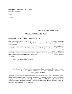 Show details for Wyoming Special Warranty Deed Picture of Wyoming Special Warranty Deed