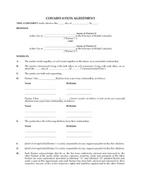 British Columbia Cohabitation Agreement British Columbia Cohabitation Agreement