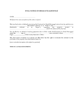 Show details for California Final Notice of Default Picture of California Final Notice of Default