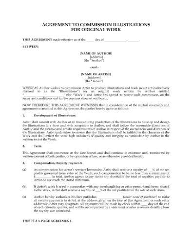 Picture of Illustration Commission Agreement - Royalty Payments