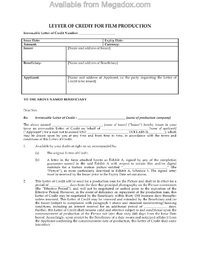 Picture of Film Production Letter of Credit