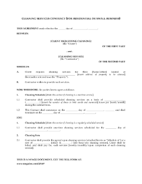 Show details for Cleaning Contract for Residential and Small Business Clients Picture of Cleaning Contract for Residential and Small Business Clients