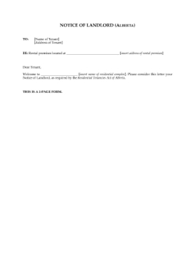 Alberta Notice of Landlord form Alberta Notice of Landlord form