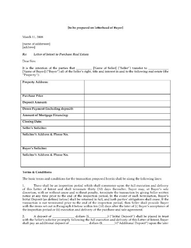 Letter of Intent to Purchase Rental Building