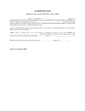 New Brunswick Claim for Lien New Brunswick Claim for Lien