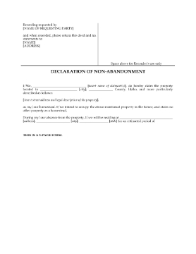 Show details for Idaho Declaration of Non-Abandonment of Homestead Picture of Idaho Declaration of Non-Abandonment of Homestead