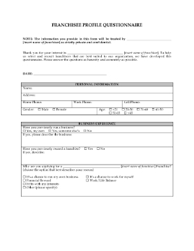 Show details for Franchisee Profile Questionnaire Picture of Franchisee Profile Questionnaire