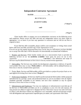 Ontario Independent Contractor Agreement Ontario Independent Contractor Agreement