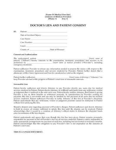 Picture of Missouri Doctor's Lien and Patient Consent