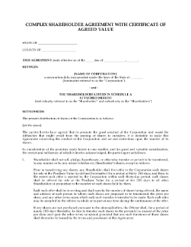 Show details for Shareholder Agreement with Certificate of Agreed Value | USA Picture of Shareholder Agreement with Certificate of Agreed Value | USA
