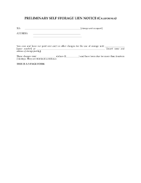 Picture of California Preliminary Self Storage Lien Notice