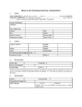 Picture of California Boat and RV Storage Rental Agreement