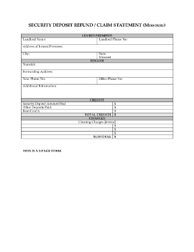 Show details for Missouri Security Deposit Statement Picture of Missouri Security Deposit Statement