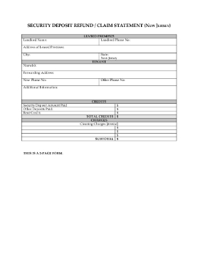 Show details for New Jersey Security Deposit Statement Picture of New Jersey Security Deposit Statement