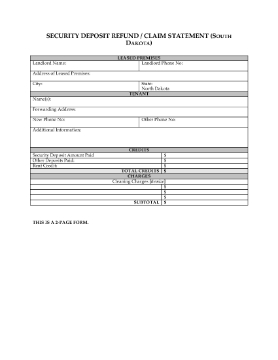 Show details for South Dakota Security Deposit Statement Picture of South Dakota Security Deposit Statement