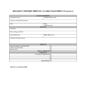 Show details for Vermont Security Deposit Statement Picture of Vermont Security Deposit Statement