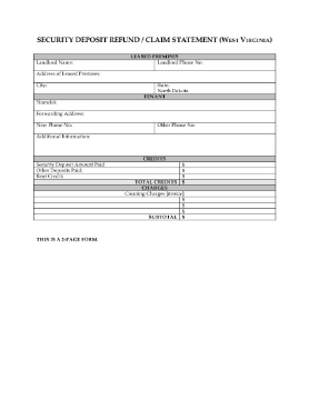 Show details for West Virginia Security Deposit Statement Picture of West Virginia Security Deposit Statement