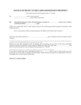 Florida Notice of Right to Reclaim Abandoned Property Florida Notice of Right to Reclaim Abandoned Property