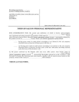 Maine Deed of Sale by Personal Representative Maine Deed of Sale by Personal Representative