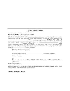 Show details for Michigan Quitclaim Deed for Joint Ownership Picture of Michigan Quitclaim Deed for Joint Ownership
