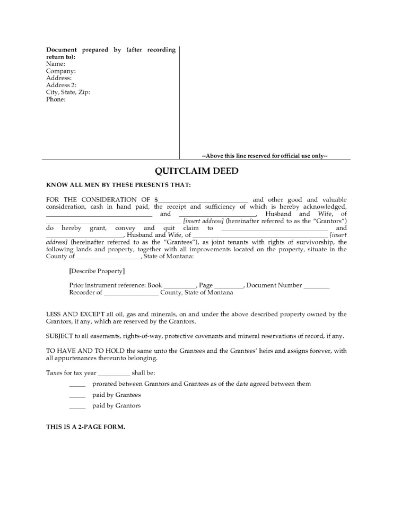 Montana Quitclaim Deed for Joint Ownership