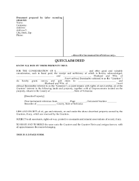 Show details for Nebraska Quitclaim Deed for Joint Ownership Picture of Nebraska Quitclaim Deed for Joint Ownership