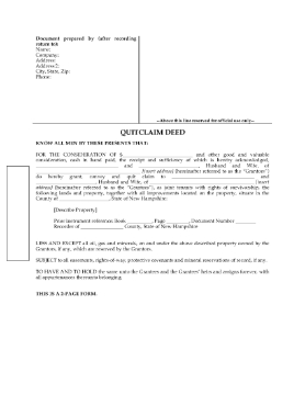 Show details for New Hampshire Quitclaim Deed for Joint Ownership Picture of New Hampshire Quitclaim Deed for Joint Ownership