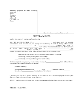 Show details for New Mexico Quitclaim Deed for Joint Ownership Picture of New Mexico Quitclaim Deed for Joint Ownership